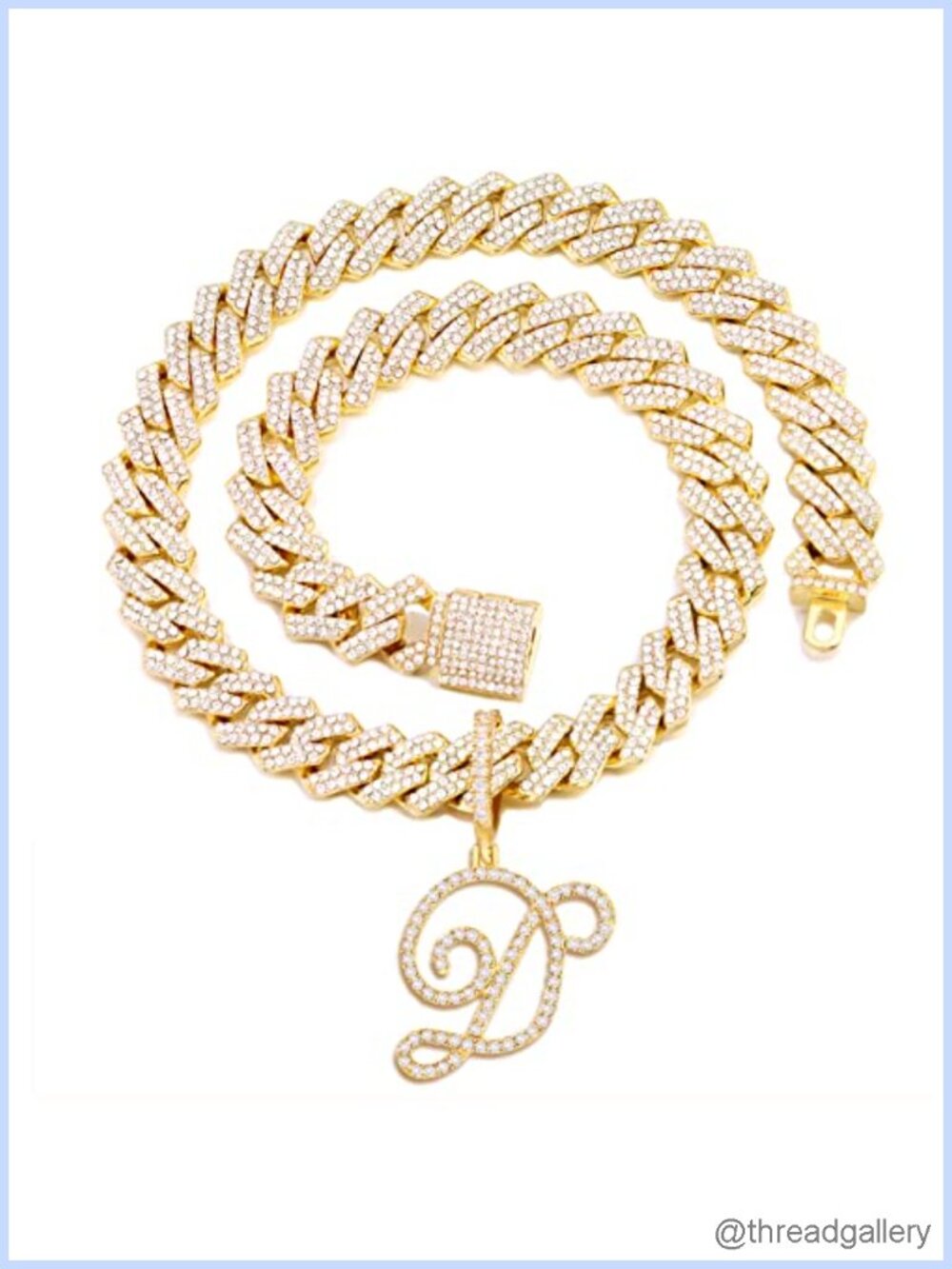Gold Plated Cuban Link Chain Necklace Cursive Initial Pendant